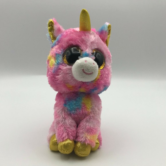 Fantasia the Unicorn TY Beanie Boos 6" Plush Gold Glitter Eyes Stuffed Animal - Picture 1 of 5